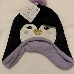 Penguin Kids Hat with gloves - Black and Lavender